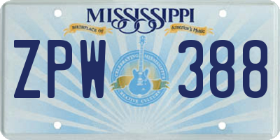 MS license plate ZPW388
