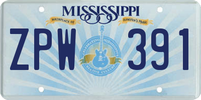 MS license plate ZPW391