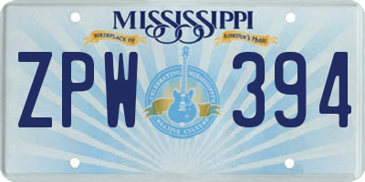MS license plate ZPW394
