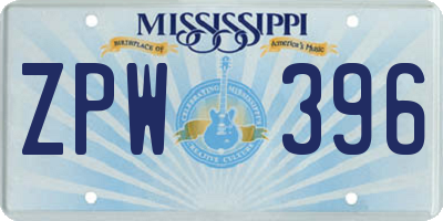 MS license plate ZPW396