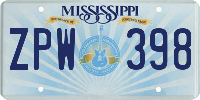 MS license plate ZPW398