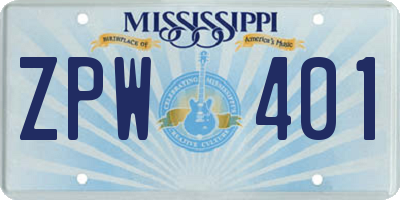 MS license plate ZPW401