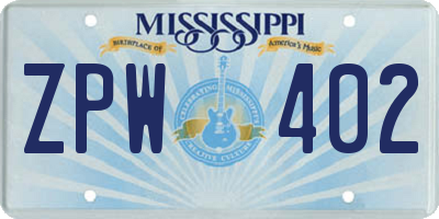 MS license plate ZPW402