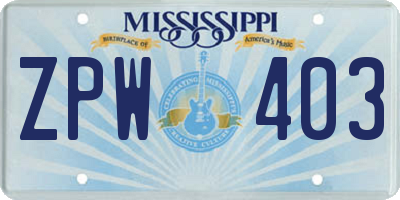 MS license plate ZPW403