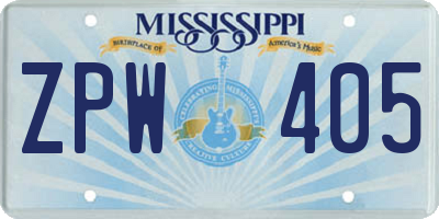 MS license plate ZPW405