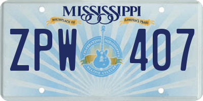 MS license plate ZPW407