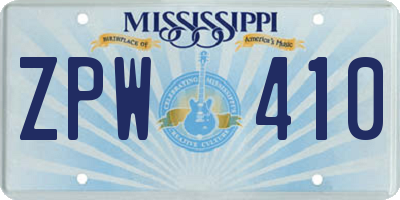 MS license plate ZPW410