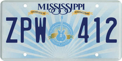 MS license plate ZPW412
