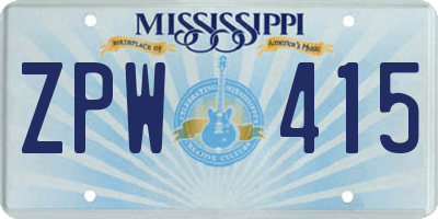 MS license plate ZPW415