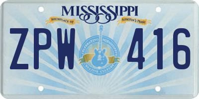 MS license plate ZPW416