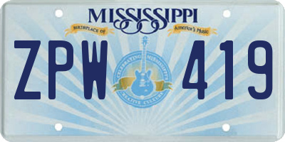 MS license plate ZPW419