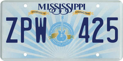 MS license plate ZPW425