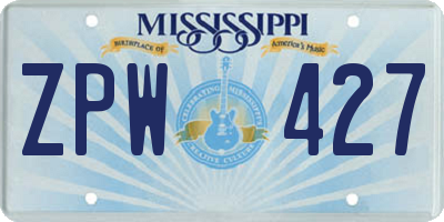 MS license plate ZPW427