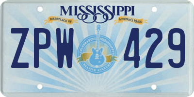 MS license plate ZPW429