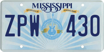 MS license plate ZPW430