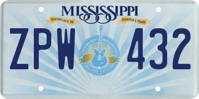 MS license plate ZPW432
