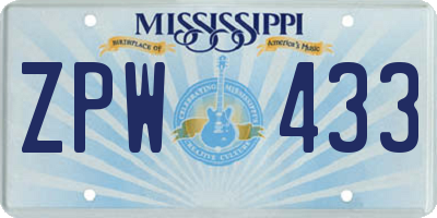 MS license plate ZPW433