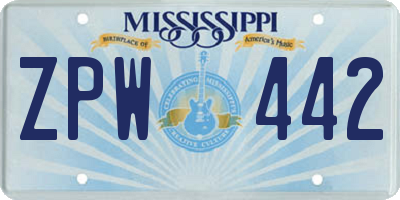 MS license plate ZPW442
