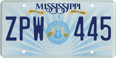 MS license plate ZPW445