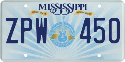 MS license plate ZPW450