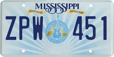 MS license plate ZPW451