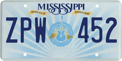 MS license plate ZPW452