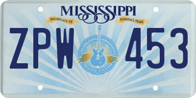 MS license plate ZPW453
