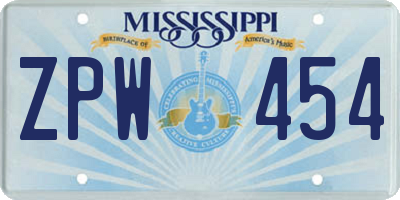 MS license plate ZPW454