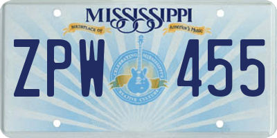 MS license plate ZPW455