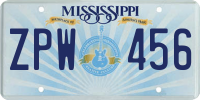 MS license plate ZPW456