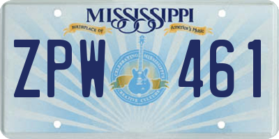MS license plate ZPW461
