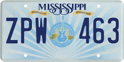 MS license plate ZPW463