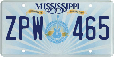 MS license plate ZPW465