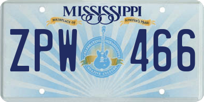 MS license plate ZPW466
