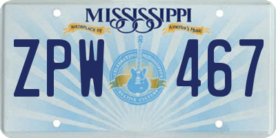 MS license plate ZPW467