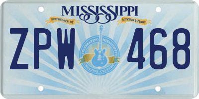 MS license plate ZPW468