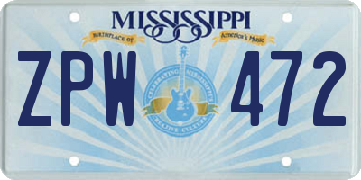 MS license plate ZPW472
