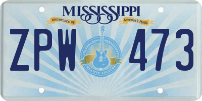 MS license plate ZPW473