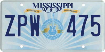 MS license plate ZPW475