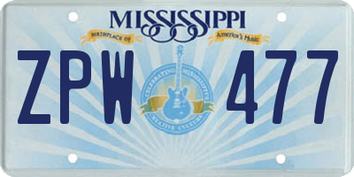 MS license plate ZPW477