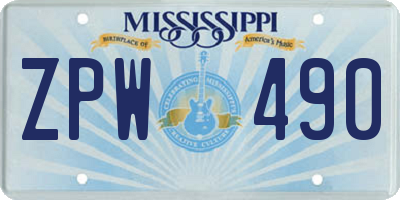 MS license plate ZPW490