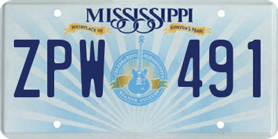 MS license plate ZPW491