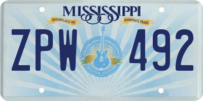 MS license plate ZPW492