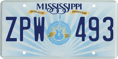 MS license plate ZPW493