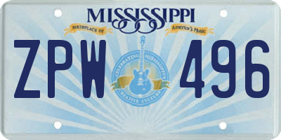 MS license plate ZPW496