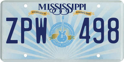 MS license plate ZPW498