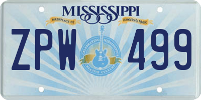 MS license plate ZPW499