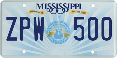MS license plate ZPW500