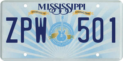 MS license plate ZPW501