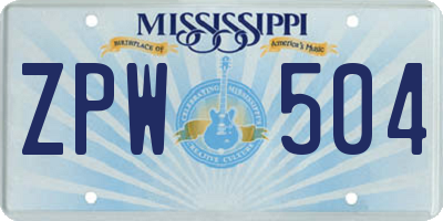 MS license plate ZPW504